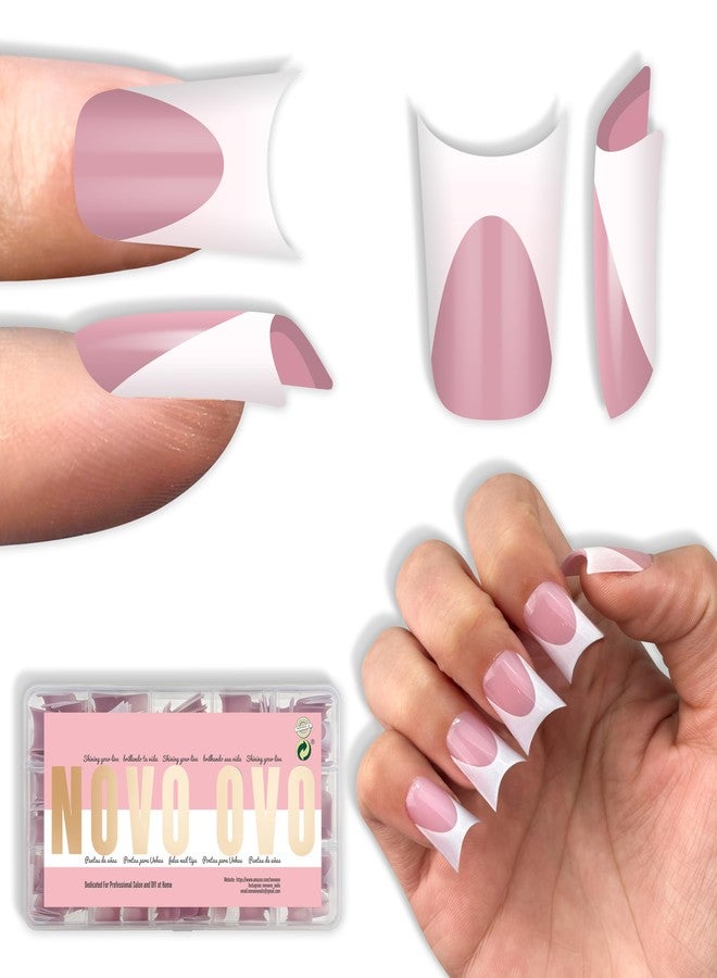 NOVO OVO Extra Thick Duck Nails Short with Moon Curve Light White French Tips BERRY PINK Full Cover for Press on Acrylic, Flare Wide French Soft Gel Fake False Nail Extension x 15 Sizes 240 pcs - Image 1